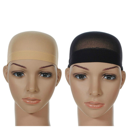 2 Pcs Wig Cap Breathable Stretchable Nylon Stretch Stocking Cap Nude Beige Black Hairnets