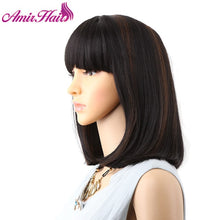 Load image into Gallery viewer, Amir Straight Black Synthetic Wigs With Bangs For Women Medium Length Hair Bob Wig Heat Resistant bobo Hairstyle Cosplay wigs
