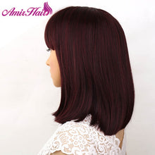 Load image into Gallery viewer, Amir Straight Black Synthetic Wigs With Bangs For Women Medium Length Hair Bob Wig Heat Resistant bobo Hairstyle Cosplay wigs