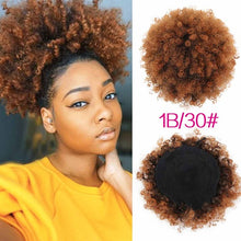 Load image into Gallery viewer, High Puff Afro Curly Wig Ponytail Drawstring Short Afro Kinky Pony Tail Clip in on Synthetic Curly Hair Bun Made of Kanekalon