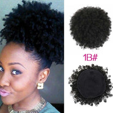 Load image into Gallery viewer, High Puff Afro Curly Wig Ponytail Drawstring Short Afro Kinky Pony Tail Clip in on Synthetic Curly Hair Bun Made of Kanekalon