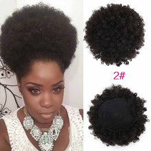 Load image into Gallery viewer, High Puff Afro Curly Wig Ponytail Drawstring Short Afro Kinky Pony Tail Clip in on Synthetic Curly Hair Bun Made of Kanekalon