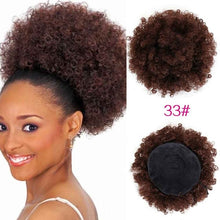 Load image into Gallery viewer, High Puff Afro Curly Wig Ponytail Drawstring Short Afro Kinky Pony Tail Clip in on Synthetic Curly Hair Bun Made of Kanekalon