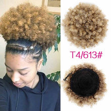 Load image into Gallery viewer, High Puff Afro Curly Wig Ponytail Drawstring Short Afro Kinky Pony Tail Clip in on Synthetic Curly Hair Bun Made of Kanekalon