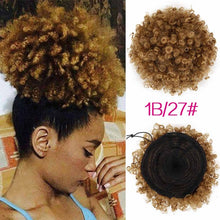 Load image into Gallery viewer, High Puff Afro Curly Wig Ponytail Drawstring Short Afro Kinky Pony Tail Clip in on Synthetic Curly Hair Bun Made of Kanekalon