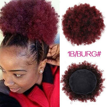 Load image into Gallery viewer, High Puff Afro Curly Wig Ponytail Drawstring Short Afro Kinky Pony Tail Clip in on Synthetic Curly Hair Bun Made of Kanekalon