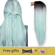 Load image into Gallery viewer, Ombre Green Straight Long Synthetic Wigs For Women  Black Pink Wigs 24 inch 9 Color can be Cosplay Wigs I's a wig
