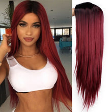 Load image into Gallery viewer, Ombre Green Straight Long Synthetic Wigs For Women  Black Pink Wigs 24 inch 9 Color can be Cosplay Wigs I's a wig