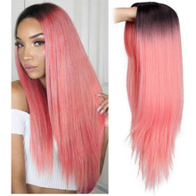Load image into Gallery viewer, Ombre Green Straight Long Synthetic Wigs For Women  Black Pink Wigs 24 inch 9 Color can be Cosplay Wigs I's a wig