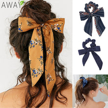 Load image into Gallery viewer, AWAYT Bow Streamers Hair Ring Fashion Ribbon Girl Hair Bands Scrunchies Horsetail Tie Solid Headwear Hair Accessories