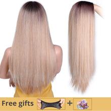 Load image into Gallery viewer, I's a wig Long Straight Synthetic Wig Mixed Brown and Blonde Long Wigs for White /Black Women Middle Part Nature Wigs