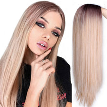 Load image into Gallery viewer, I's a wig Long Straight Synthetic Wig Mixed Brown and Blonde Long Wigs for White /Black Women Middle Part Nature Wigs