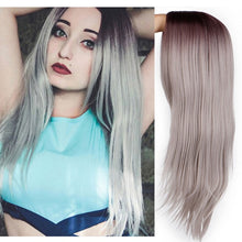 Load image into Gallery viewer, I's a wig Long Straight Synthetic Wig Mixed Brown and Blonde Long Wigs for White /Black Women Middle Part Nature Wigs
