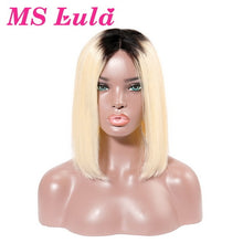 Load image into Gallery viewer, Ms Lula 613 Blonde 1b Ombre Short Bob Lace Front Wig Pre plucked With Baby Hair Straight Human Remy Frontal Wigs Blue Pink Color