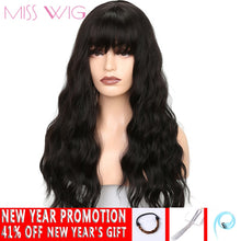 Load image into Gallery viewer, MISS WIG Long Wavy Wigs for Black Women African American Synthetic Hair Grey Brown Wigs with Bangs Heat Resistant Wig