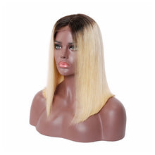 Load image into Gallery viewer, RosaBeauty 1B 613 Ombre Blonde Lace Front Human Hair Wigs For Black Women Brazilian Short Bob Straight Frontal Wigs pre plucked