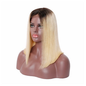RosaBeauty 1B 613 Ombre Blonde Lace Front Human Hair Wigs For Black Women Brazilian Short Bob Straight Frontal Wigs pre plucked