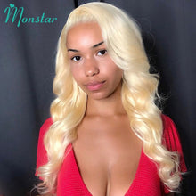 Load image into Gallery viewer, Monstar 613 Honey Blonde Preplucked Brazilian Wig Remy Hair Body Wave Wig Glueless Lace Front Human Hair Wigs for Black Women