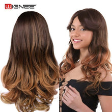 Load image into Gallery viewer, Wignee Long Ombre Brown Ash Blonde High Density Temperature Synthetic Wig For Black/White Women Glueless Wavy Cosplay Hair Wig