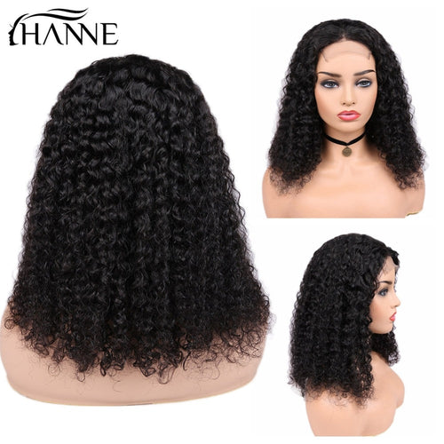 HANNE Hair Brazilian Curly Human Hair Lace Front 4*4 Closure Wigs Human Wig Glueless 8-18inch with 150% Density ForBlack Women