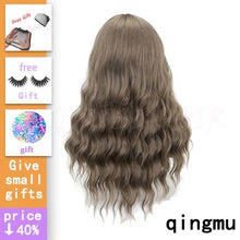 Load image into Gallery viewer, MISS WIG Long Wavy Wigs for Black Women African American Synthetic Hair Grey Brown Wigs with Bangs Heat Resistant Wig