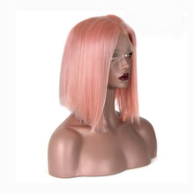 Load image into Gallery viewer, Short Lace Front Human Hair Wigs For Black Women Brazilian Remy Bob Wig With Baby Hair Pre Plucked 13x4 Blonde Pink 99J Luasy