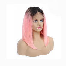 Load image into Gallery viewer, Short Lace Front Human Hair Wigs For Black Women Brazilian Remy Bob Wig With Baby Hair Pre Plucked 13x4 Blonde Pink 99J Luasy