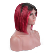 Load image into Gallery viewer, Short Lace Front Human Hair Wigs For Black Women Brazilian Remy Bob Wig With Baby Hair Pre Plucked 13x4 Blonde Pink 99J Luasy