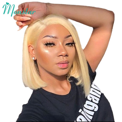 Monstar 13x6 Blonde Short Bob Wig 150% Density Brazilian Remy Straight 1B 613 Lace Wig Ombre Lace Front Human Hair Wig For Women