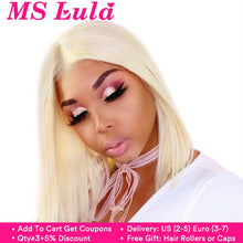 Load image into Gallery viewer, Ms Lula 613 Blonde 1b Ombre Short Bob Lace Front Wig Pre plucked With Baby Hair Straight Human Remy Frontal Wigs Blue Pink Color