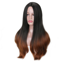 Load image into Gallery viewer, MISS WIG Long Wavy Wigs for Black Women African American Synthetic Hair Grey Brown Wigs with Bangs Heat Resistant Wig