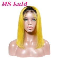 Load image into Gallery viewer, Ms Lula 613 Blonde 1b Ombre Short Bob Lace Front Wig Pre plucked With Baby Hair Straight Human Remy Frontal Wigs Blue Pink Color