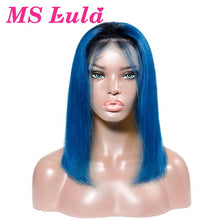 Load image into Gallery viewer, Ms Lula 613 Blonde 1b Ombre Short Bob Lace Front Wig Pre plucked With Baby Hair Straight Human Remy Frontal Wigs Blue Pink Color