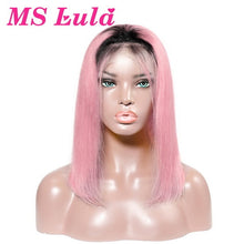 Load image into Gallery viewer, Ms Lula 613 Blonde 1b Ombre Short Bob Lace Front Wig Pre plucked With Baby Hair Straight Human Remy Frontal Wigs Blue Pink Color