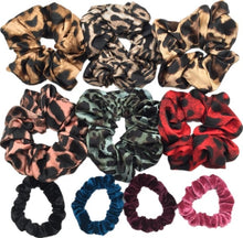 Load image into Gallery viewer, 10 pcs/lot Soft chiffon Velvet satin Hair Scrunchie floral Grip Loop Holder Stretchy Hair band hair ties accessories leopard