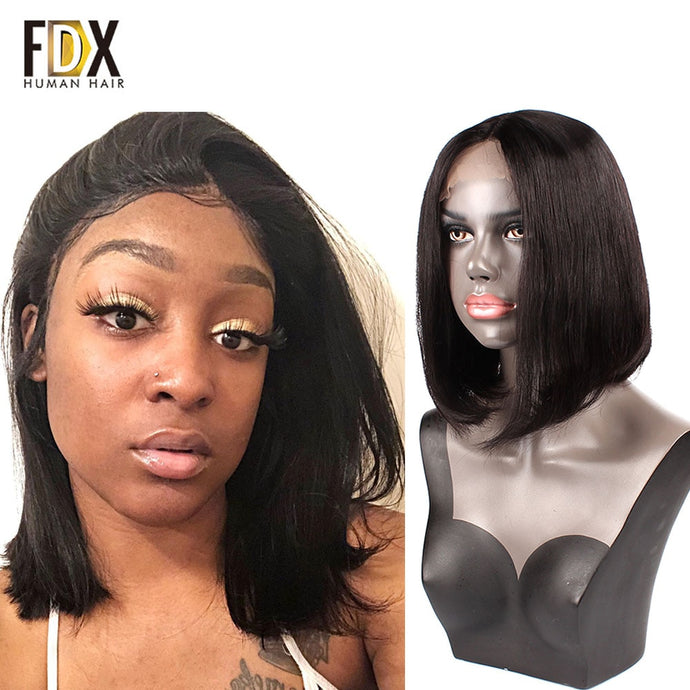 FDX Straight lace front human hair wigs For Black Women Nartural Color 613 Blonde Middle Part short remy bob wig lace front wigs