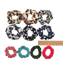 Load image into Gallery viewer, 10 pcs/lot Soft chiffon Velvet satin Hair Scrunchie floral Grip Loop Holder Stretchy Hair band hair ties accessories leopard